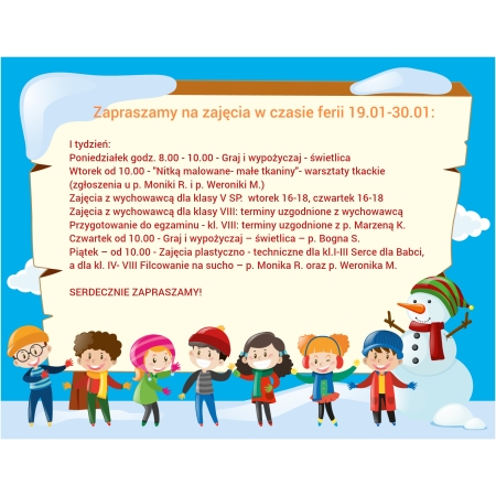 Zapraszamy na zajęcia w czasie ferii!